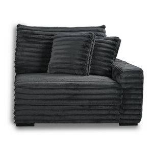The Embrace Right Arm Facing Chair with 2 Accent Pillows in charcoal gray is a sophisticated and comfortable addition to your sectional arrangement. Featuring 100% charcoal gray polyester fabric with a fluffy, blanket-like texture, this chair promises ult
