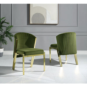 Fallon - Side Chair (Set of 2) - Green Velvet & Mirrored Gold