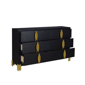  this dresser exudes contemporary elegance. Its gleaming gold drawer pulls and feet e
