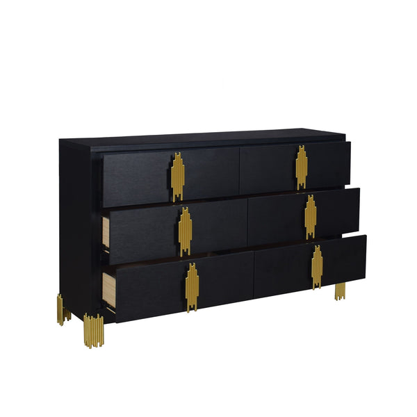  this dresser exudes contemporary elegance. Its gleaming gold drawer pulls and feet e