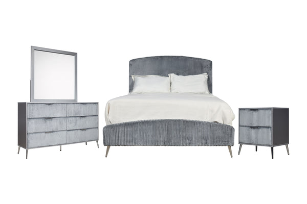 The Kailani 4 Piece Bedroom Set in Gray is the perfect blend of modern design, luxurious comfort, and practical functionality, designed to transform any bedroom into a stylish sanctuary. This elegant set includes an upholstered panel bed, a sleek dresser,