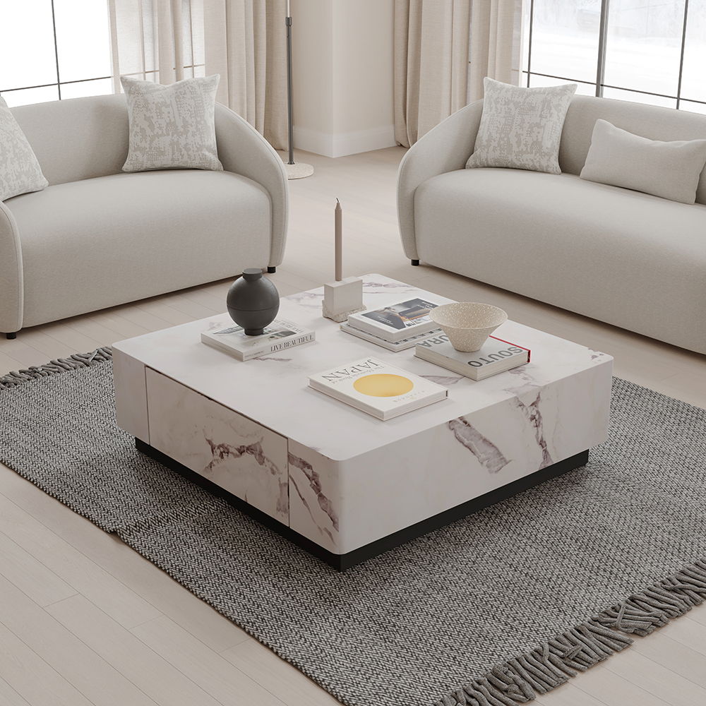Introducing the Fritzy collection, a masterpiece of modern elegance in a striking white finish. These pieces, characterized by clean lines and a chic aesthetic, elevate any living space with their sophisticated presence. The coffee table and the uniquely 