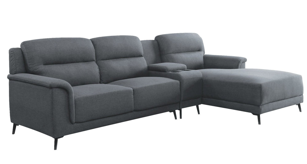A modern take on a classic silhouette, the Walcher storage sectional is guaranteed to meet all your needs. With a useful storage console that features two cupholders, you can comfortably lounge for hours and have your favorite drink by your side. The stor