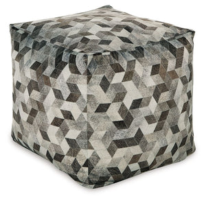 Fall into line with the geometric design of this pouf. Sporting faux hair on hide, this supportive shape in shades of gray and brown invigorates your decor with casually cool flair. Destined to become your favorite footrest, the pouf can also be topped wi