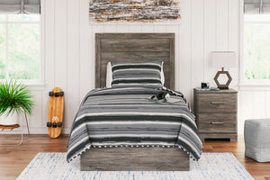  this panel bed is a fresh style awakening. A warm gray hue over replicated oak grain easily complements other furniture finishes. The simple