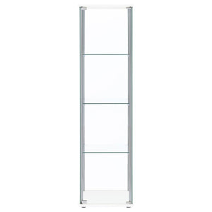  the four shelves are great for adding visual height to a living or dining room. Smooth chrome details complement the clear modern shape. Neutral in c