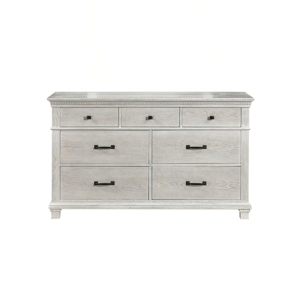 The Silver Sands Dresser combines durability and quality construction, crafted from solid pine, manufactured woods, and oak wood veneers for a strong and stable piece. Its transitional style merges clean, simple lines with a rustic wood finish, creating a