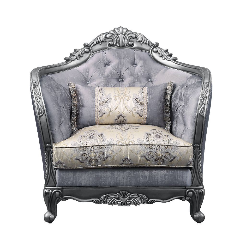 Ariadne - Chair w/1 Pillow - Fabric & Platinum - 43-"<br/><br/><b>Product Features</b><ul><li>Exclusive Design</li><li>Pillows Included</li><li>Material: Fabric</li><li>Tight Back & Loose Seat Cushion</li><li>Construction: Full Foam Seat, Wooden Inner Fra
