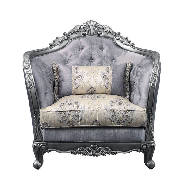 Ariadne - Chair w/1 Pillow - Fabric & Platinum - 43-"<br/><br/><b>Product Features</b><ul><li>Exclusive Design</li><li>Pillows Included</li><li>Material: Fabric</li><li>Tight Back & Loose Seat Cushion</li><li>Construction: Full Foam Seat, Wooden Inner Fra
