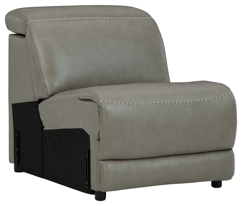 This armless chair is made with a combination of 100% top grain leather and faux leather upholstery. Pairs with other items in the series to make a sectional.<br><br><b>Additional Dimensions</b><br><ul><li>Seat width: 28-"</li><li>Seat depth: 22-"</li><li