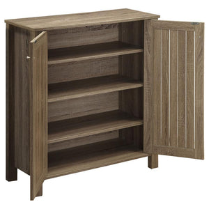  featuring a slatted door front and a dark taupe finish. Crafted from engineered wood with a scratch-resistant and eco-friendly laminate veneer