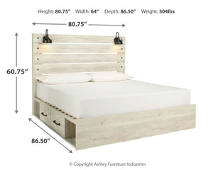 Cambeck - Whitewash - King Panel Bed with 4 Storage Drawers