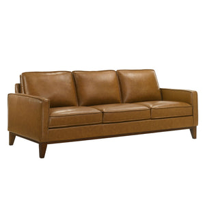The Caspar Top Grain Leather Sofa is a luxurious statement piece, upholstered in rich caramel brown 100% top-grain leather. Known for its durability and breathability, the leather adds timeless elegance to your living space. The sofa-'s quality constructi