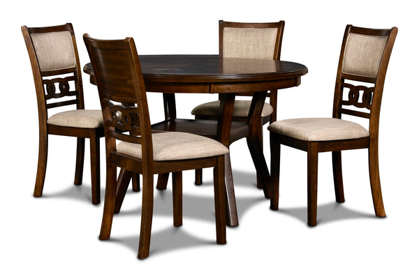 The elegant Gia 5 Piece Dining Table and Chair Set is built with durability and comfort in mind. This dining set provides spacious seating for four, and a handy storage shelf located under the table top to store dinnerware or decor. The dining table apron