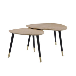 KD, 2Pc Pack Nesting Table Set â€¢ NO Storage â€¢ Wooden Top â€¢ Tripod-Base Wooden Spindle Legs â€¢â€¢â€¢ CONSTRUCTION] Wooden TOP: Natural Finish, Solid Wood (Pine), MDF â€¢ NO Apron â€¢ Wooden Tripod LEG: Spindle Style Black Finish, Solid Wood â€¢<br/>