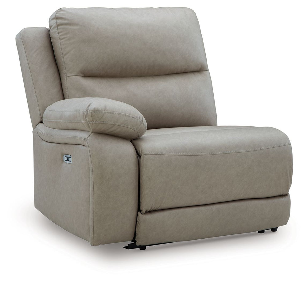 This left-arm facing power recliner is made with faux leather upholstery. It pairs with other items in the series to make a modular sectional.<br/><br/><b>Product Features</b><ul><li>Compatible with other 99201 items, sold separately</li></ul><br/>