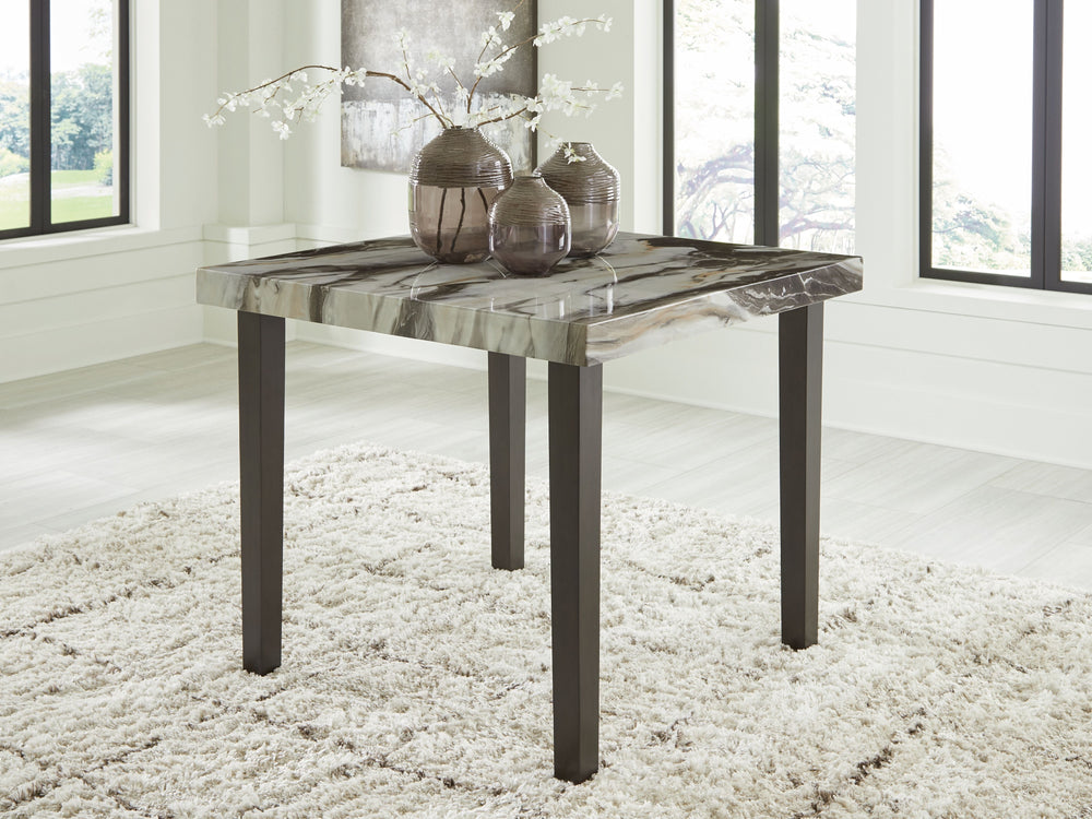 This counter height table reflects your highly contemporary point of view. Its faux marble tabletop is a feast for the sensesâ€”white contrasts with the light and dark brown veining to create an elevated, authentic feel. With room to seat four people in s