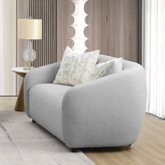 This Etienne collection sofa, available in beige and gray linen, combines modern elegance with comfort. Features include KD legs, tight back and seat cushions, full foam seat construction, and a sturdy wooden inner frame. Accent pillows are included to en