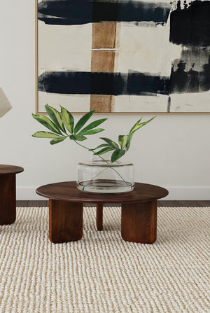  crafted from solid mango wood. The rich brown finish highlights the natural wood grain