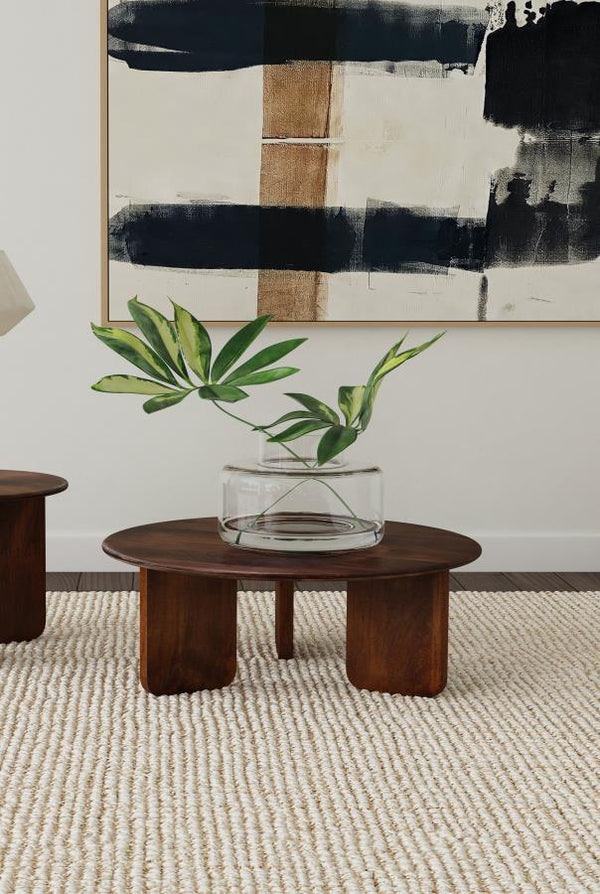  crafted from solid mango wood. The rich brown finish highlights the natural wood grain