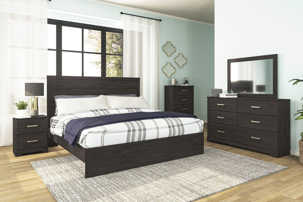 Belachime - 5 Pc. - Dresser, Mirror, Chest, King Panel Bed - Black