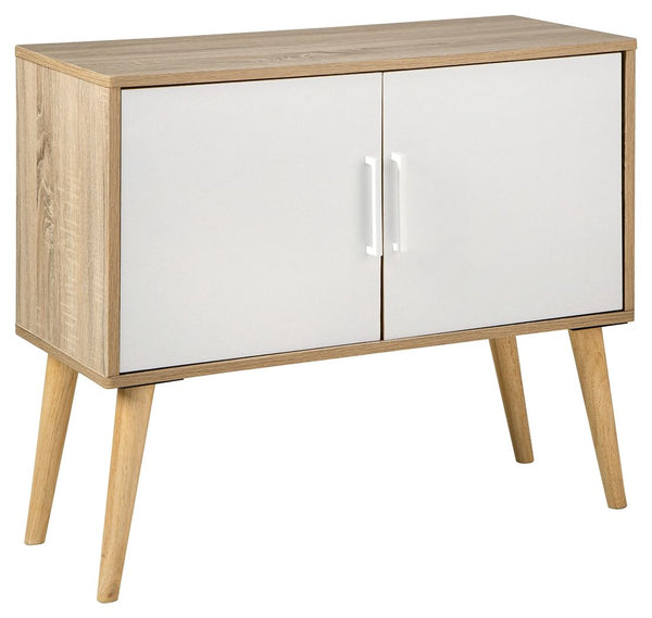 Open the door to clean-lined form and functionality with this accent cabinet. Its homey natural finish is enhanced with crisp white doors and pulls. Adjustable shelf caters to your needs.<br><br><b>Additional Dimensions</b><br><ul><li>Door opening: 0-"</l