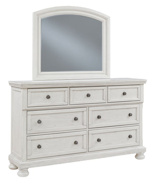  timeless furnishings take your bedroom to the next level. Nothing does that better than this dresser with mirror. The antiqued white finish with a wonderful grain texture radiates sophistication