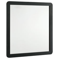 Instill a refined final touch with a modern framed dresser mirror. Its contemporary style is enhanced with a black finish over melamine framing, resisting wear and tear for a chic look that lasts. It features rounded corners on its frame, creating an open