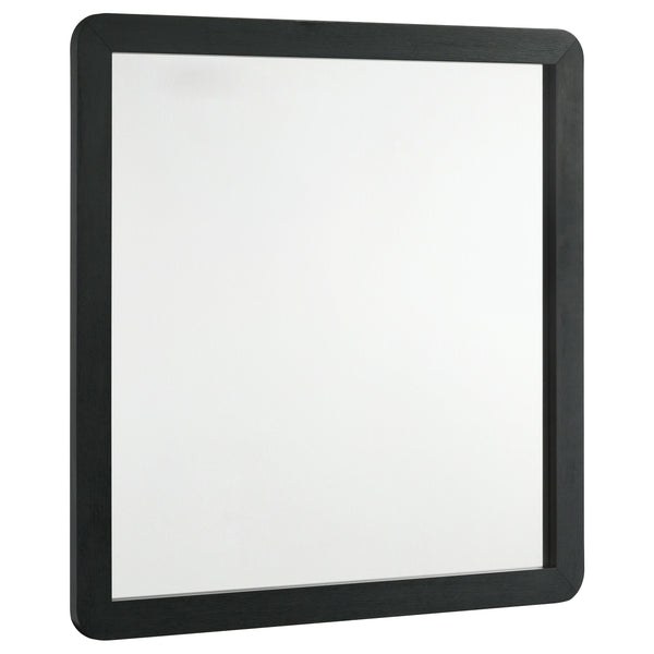 Instill a refined final touch with a modern framed dresser mirror. Its contemporary style is enhanced with a black finish over melamine framing, resisting wear and tear for a chic look that lasts. It features rounded corners on its frame, creating an open