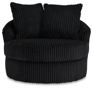  while throw pillows elevate the cozy factor. A smooth-gliding 360-degree swivel lets you go with the flow. Come on