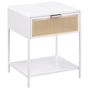 This sleek and versatile side table combines modern design with functional elegance, making it perfect for any living space or as a stylish bedside table. Crafted with a sturdy steel frame and engineered wood with a durable laminate top, it features a pow
