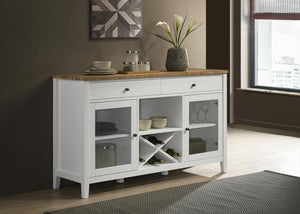  with a natural wood top and crisp white base that adds contrast while maintainin
