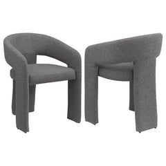 Refresh the look and feel of a modern dining room with a contemporary armchair. Stylish presence is created with its rounded silhouette, pairing a keyhole design with sloping arms for airy ambiance. Three wide legs provide excellent support, while foam cu