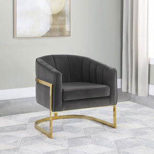  this bucket chair provides comfort and aesthetic allure. It-'s upholstered with soft velvet that will have you sinking into the padded cushioning. Vertical tufting adorns the backrest for an eye-catching appearance. The bol