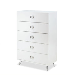 The Elms collection its classically beautiful and masterfully crafted, with contemporary style offers a timeless design that will last through the ages. The silver tapered legs and ring pulls pop against the white finish for a sophisticated, yet casual lo