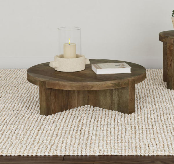  solid profile of a modern wooden coffee table. Crafted in exquisite mango wood