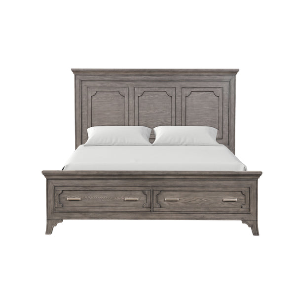  this bed boasts enduring strength and durability. Its multi-step gray finish enhances the natural bea