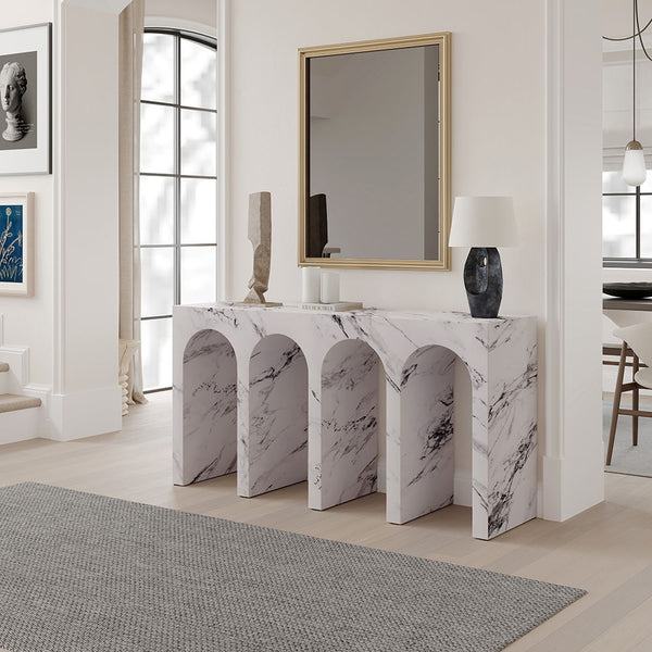 Fritzy - Console Table - Engineered Stone Finish<br/><br/><b>Product Features</b><ul><li>Square Coffee Table & End Table</li><li>New Material (ECC): Anti-Yellow, Waterproof, Heat Resistant, Stain Resistant</li><li>Easy to Clean</li></ul><br/>