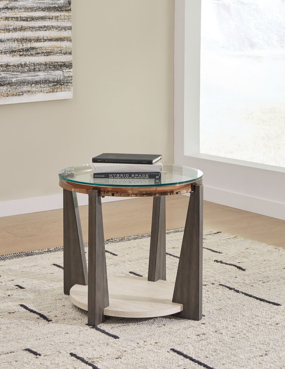 A modern twist on mixed-media design, this end table is totally brilliant. Solid wood legs and a faux travertine shelf merge splendidly with the metal frame for a fresh, contemporary aesthetic. Talk about the perfect spot for cocktails and morning coffee 