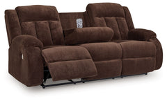 There-'s no need to sacrifice looks for comfortâ€”this power reclining sofa with drop-down table serves up both, plus a richly relaxed sense of style. Its chocolate-hued velvet upholstery is ultra soft, with a plush waffle weave for an added layer of inte