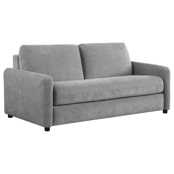 Spotlight stylish versatility with a modern sleeper sofa that adds functional seating to your living space. The convertible design offers clean lines and a minimalist profile, featuring slender rounded track arms and bench style seat cushions that will co