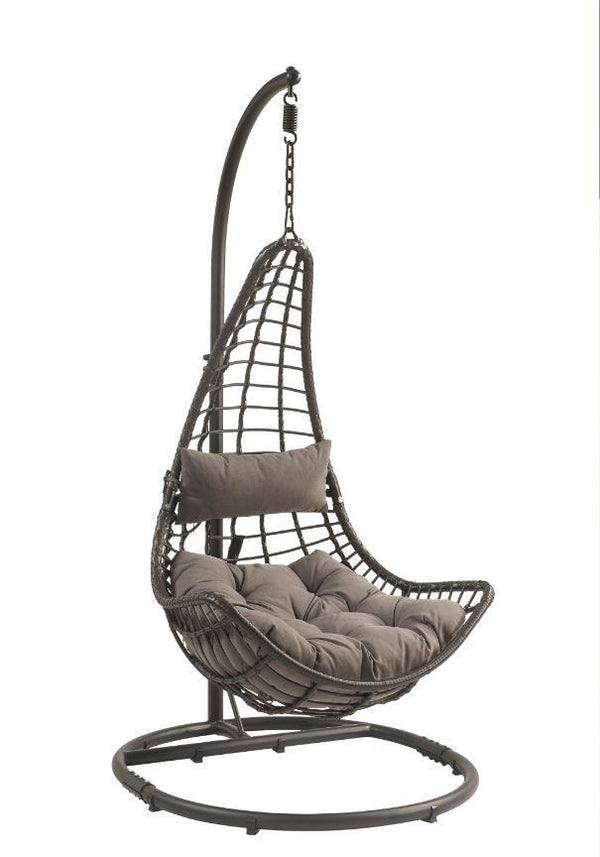 Make the most out of your outdoor space with Uzae patio hanging chair with a stand. Perfect for enjoying the warmer months and catching the sunset. This charming piece is designed to last with its weather-resistant construction and durable structure. The 