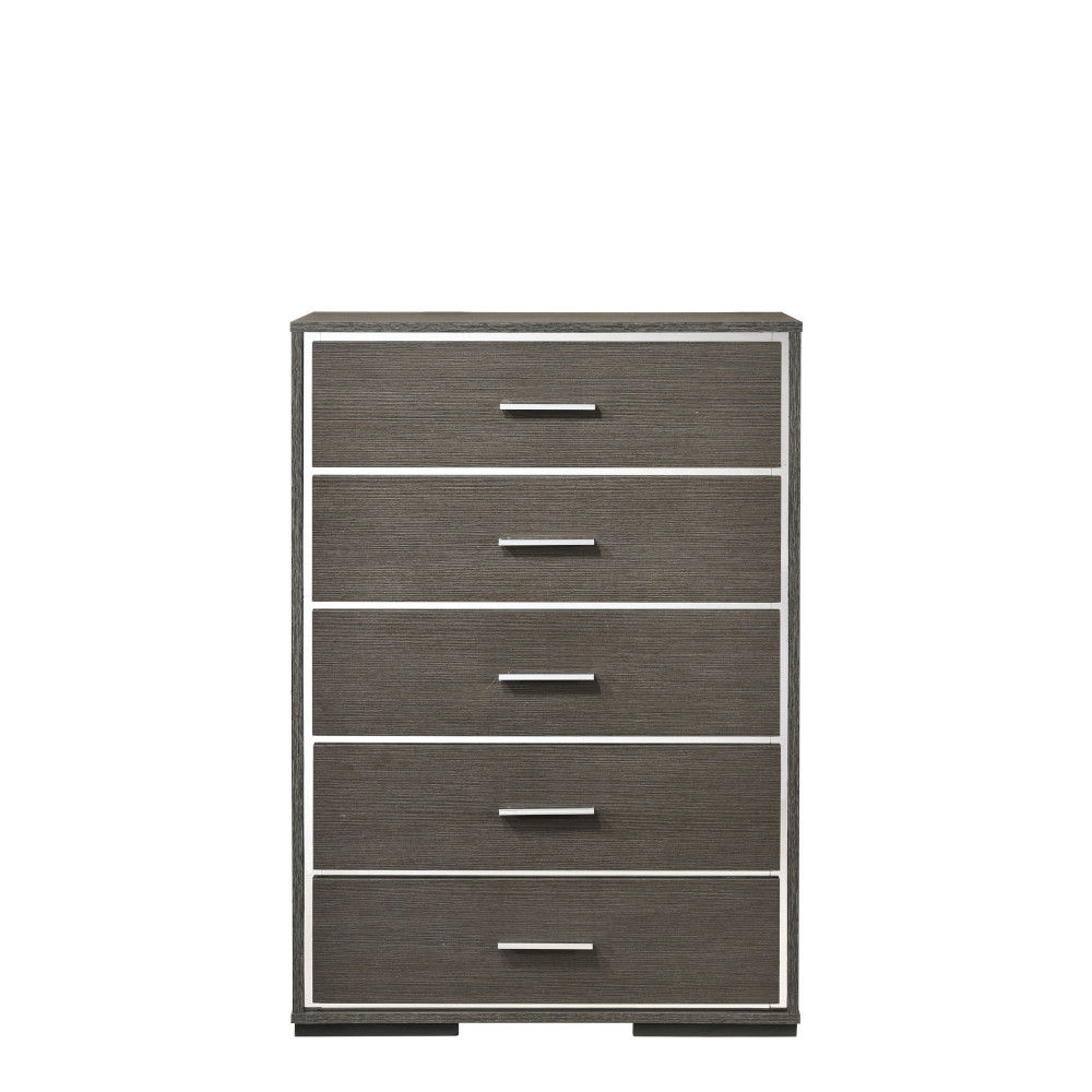 5 Drw Drawer: Glam Acrylic Trim, GLIDE Undermount Center (3/4 Ext.), DOVETAIL English Front & Back, Veneer Lined (NO FELT), Safety Stop Included, Manual Close, Dust-Proof Included, Hardware: Single Pull Handle (Chromed Aluminum) CONSTRUCTION] Wooden Case: