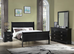 Elevate your sanctuary with this timeless bedroom collection that exudes classic charm with a modern twist. Each piece is bathed in a sharp, black finish that brings a rich and elegant feel to any space. The bed anchors the room with its gracefully curved