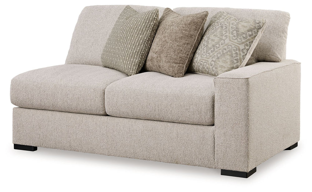This right-arm facing loveseat is made with polyester upholstery. Pairs with other items in the series to make a sectional.<br><br><b>Additional Dimensions</b><br><ul><li>Arm height: 26-"</li><li>Seat depth: 27-"</li><li>Seat height: 25-"</li><li>Top of c
