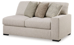 This right-arm facing loveseat is made with polyester upholstery. Pairs with other items in the series to make a sectional.<br><br><b>Additional Dimensions</b><br><ul><li>Arm height: 26-"</li><li>Seat depth: 27-"</li><li>Seat height: 25-"</li><li>Top of c