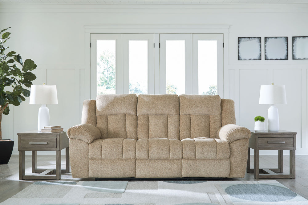Big, bold comfort. Game time and movie nights meet their match with this power reclining seating package. Made for ultimate indulgence, the extra-deep seating encourages you to sit back and bliss out. And with plush upholstery in a trendy hue, you wonâ€™t