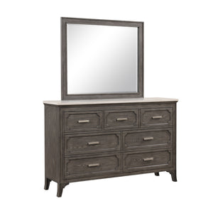 Enhance the allure of your living space with the Lisbon Mirror in Gray. Crafted from Acacia solid wood and eco-friendly embossed oak laminate, this mirror ensures enduring strength and durability. Its multi-step gray finish accentuates the innate beauty o