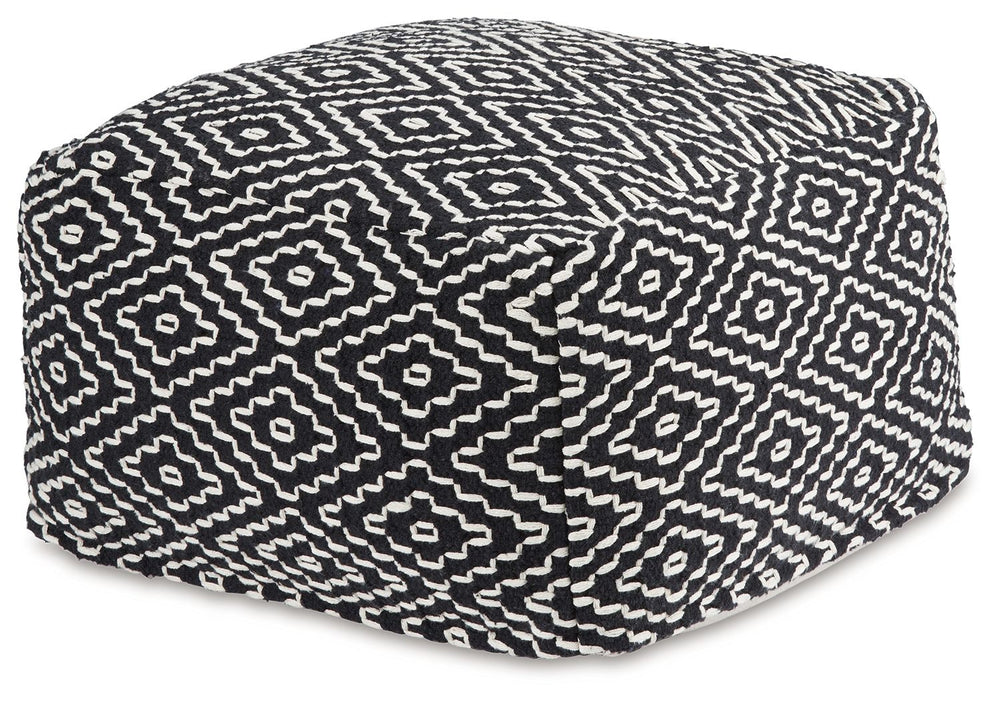 A handwoven geometric design in a color scheme that fits every decor. Those are just a few of the things to love about this casually cool pouf. Whether itâ€™s used as a comfy footrest or staged beside a coffee table or chairside, this easy-to-stow piece i