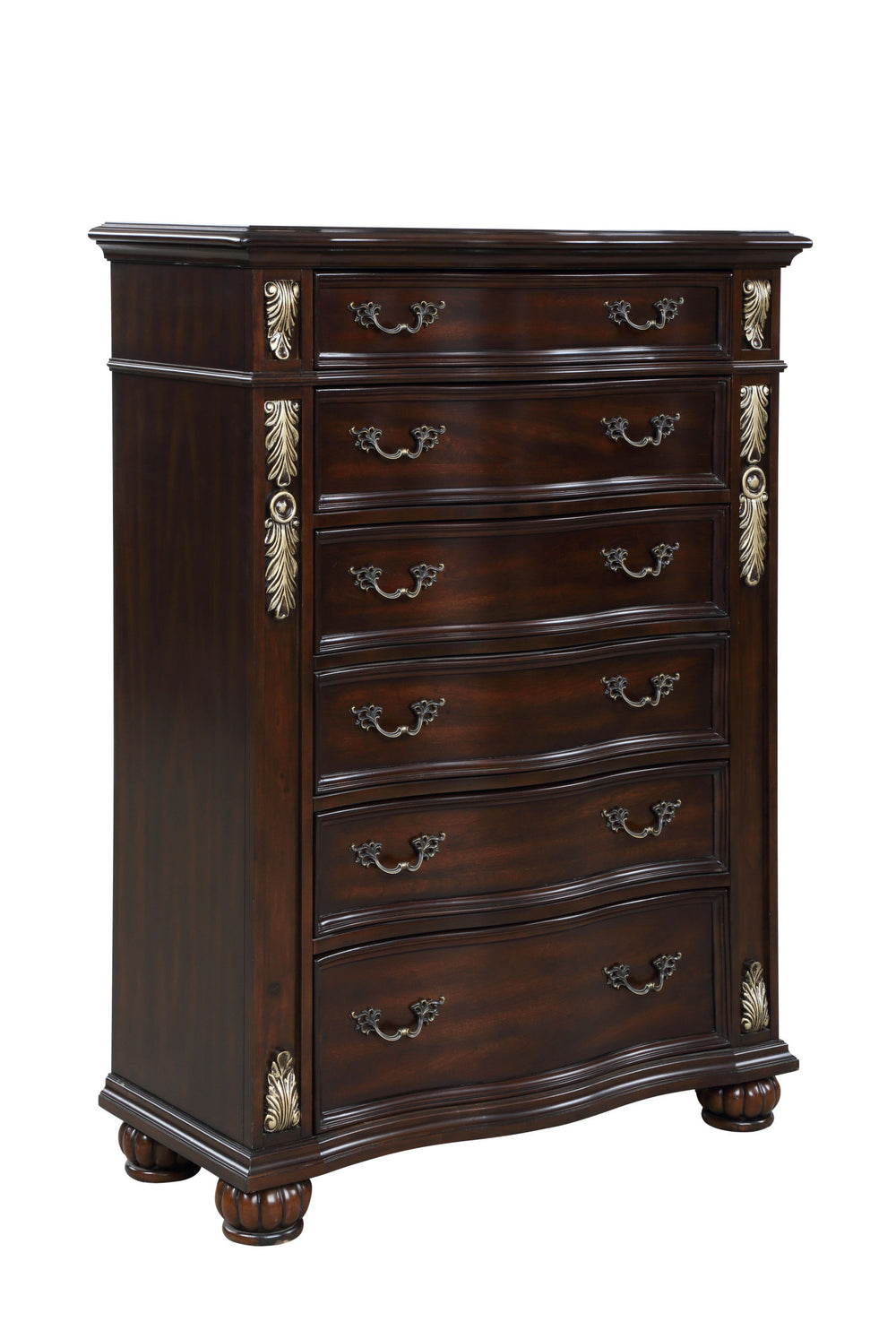 The Royal Classics Maximus 6-Drawer Chest in Madeira Brown is a masterfully crafted piece that blends enduring quality with timeless elegance. Constructed from solid poplar and premium birch veneers, this chest is built to last, offering heirloom-quality 
